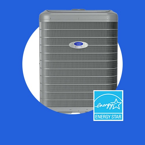 A modern Lennox air conditioning unit with Energy Star certification.