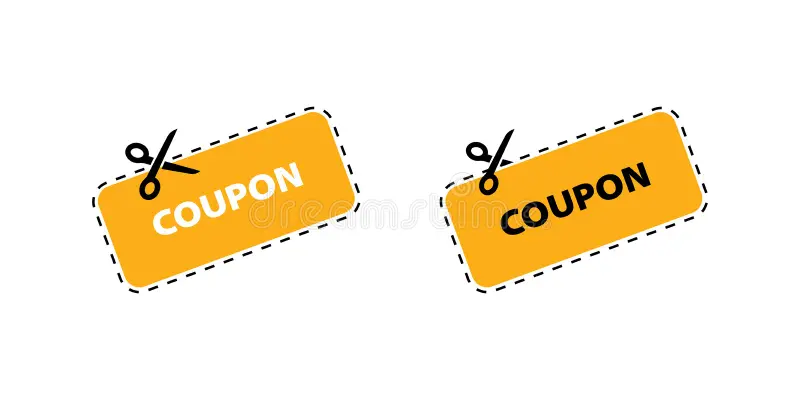 Two orange coupon icons with scissors.